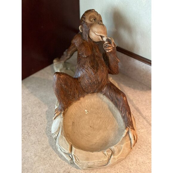 Vintage Unique Lazy Monkey Figurine Bowl With Banana Snack Art - Picture 1 of 8